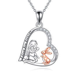 CUPENDA Heart Bunny Necklace Sterling Silver Rabbits Pendant Necklace Easter Jewellery for Women Bunny Lovers, Sterling Silver, No Gemstone