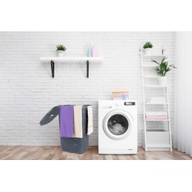 Mind Reader Basket Collection, Slim Laundry Hamper, 50 Liter (15kg/33lbs) Capacity, Cut Out Handles, Attached Hinged Lid, Ventilated, Gray