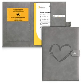 kwmobile Faux Leather Cover for German Examination Book - Examination Book Cover and Vaccination Certificate Cover - Extra Compartments - Cover Heart Brush Grey