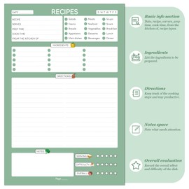 ALLTREE Recipe Notebook to Write in Your Own Recipes, Sprial Personal Recipe Notebook, Recipe Notebook with 15 Tabs for Family Cooking Lover, 120 Pages Recipe Organizer, Black(5.5"x8.5")