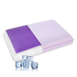 Cooling Pillow for Sleeping, Gel Memory Foam Pillow with Reversible Cover, Neck Support for Side, Back and Stomach Sleepers, Removable & Machine Washable Cover, Bed Pillows for Hot Sleepers, Purple