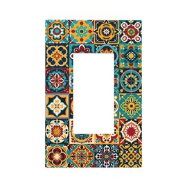 Ihsourgnitnem Decorative Outlet Covers Mexican Talavera Colorful Mosaic Tiles 1 Gang Single Rocker Light Switch Cover Plate Wall Plates Gfci Faceplate For Bathroom Kitchen Decor