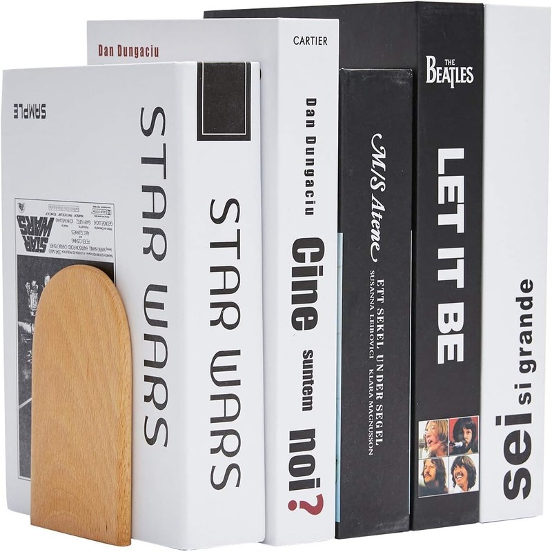 2 Pack Book Ends Natural Bamboo Bookend Anti Slip Book