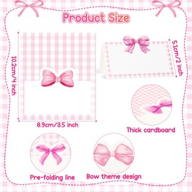 Pink Bow Place Card - 100Pcs Coquette Bow Blank Tented Card Cardstock Table Placecards Seating Name Cards for Baby Shower Birthday Decor Bachelorette Banquets Dinner Party, 3.5 x 2 Inch