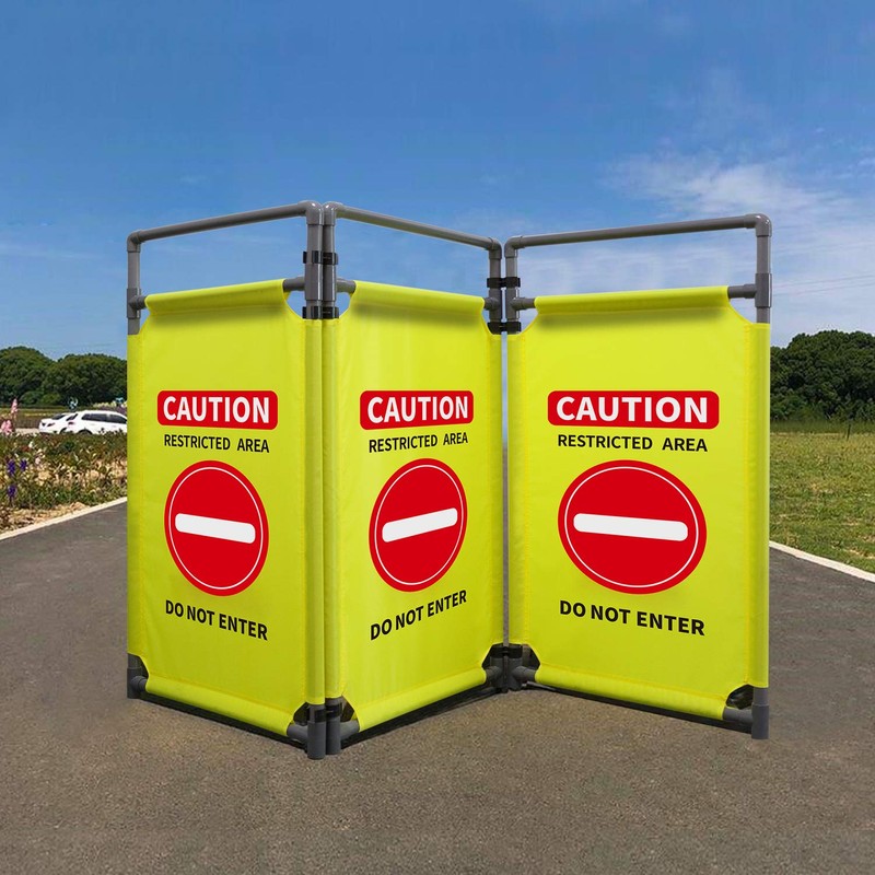 3 Panels Safety Barricade 5.8FT Foldable Security Sign Barrier Gate
