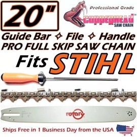 For STIHL COPPERHEAD 20" BAR, FULL SKIP SAW CHAIN & FILE FITS STIHL MS271 FARMBOSS 26RS-81
