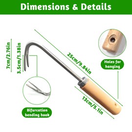 badaren Manual Weeder Stainless Steel Weeder with Wooden Handle and Measurements, Weed Cutter with Wooden Handle, Weeder for Weeding, Digging, Pruning, Transplanting, Cutting (Weeding C)