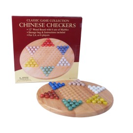 John N. Hansen Co. New - Classic Game Collection - 12-inch Wood Chinese Checkers Set with Marbles