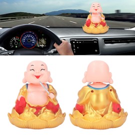 Pomya Solar Buddha Statue Toy, Car Dashboard, Solar Laughing Buddha Toy, Auto Luck for Window (Golden)