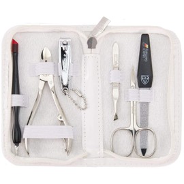DREI SCHWERTER - Germany 6-Piece Manicure Set 'Torino' | Nail Care Set in White Faux Leather Case | Contents: Cuticle Scissors, Nail Clippers, Nail Clippers, Tweezers, Sapphire Nail File, Cuticle