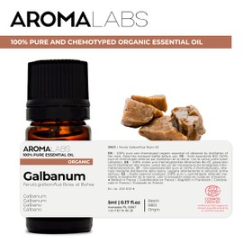 BIO - Galbanum Essential Oil - 5mL - 100% Pure, Natural, Chemotyped and AB/Cosmos Certified - AROMA LABS (French Brand)