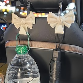 2PCS Car Bag Hooks,Car Purse Hook,Auto Hooks,Cute Bow Car Seat Headrest Hook,Car Hooks for Bags,Car Storage Hooks,Car Seat Hooks,Back Seat Headrest Hanger,Car Headrest Hooks,Car Handbag Hooks,Brown