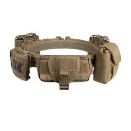 CrogaGear Tactical Battle Belt with Quick Release & Accessory Pouches - 7 in 1 Duty Belt for Men (Tan)