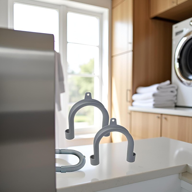 2Pcs Gray Plastic U-Shape Washing Machine Drain Hose Holder -