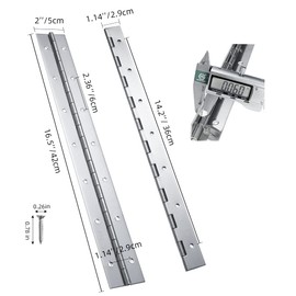Marine Grade 304 Stainless Steel Piano Hinge, 16.5"X2" Continuous Boat Hinge, 0.06'' Thickness Heavy Duty Polished Finish Long Hinge with Screw for Cabinet, Cabin Door, Stocker Box(1 Pack)