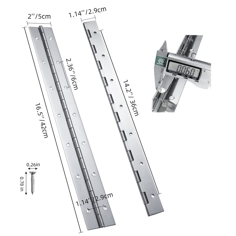 Marine Grade 304 Stainless Steel Piano Hinge, 16.5"X2" Continuous Boat