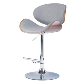 SIMPLIHOME Marana Mid Century Modern Bentwood Adjustable Height Gas Lift Bar Stool in Stone Grey Faux Leather