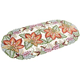 Fall and Autumn Cutwork Colorful Maple Leaf Table Runner, Dresser Scarf (14Wx27L)