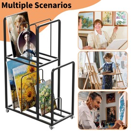 lukar 2 Tier Art Canvas Storage Rack, Large Artwork Storage Rack with Caster Wheels & Handle, Framed Art Storage Metal Art Drying Rack for Canvas, Artwork, Prints, Panels and Galleries