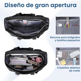 NEWHEY Bolsas de Mujer Bolsa para Laptop mujer 15.6 Pulgadas Tote Bag Mujer Impermeable Bolso de Mano para Profesores Maletin Multibolsillos Portafolio Negro