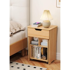 End Table Modern Small Nightstand with Drawer Open Storage Shelf on Wheels Side Table Small Bedside Table for Bedroom Living Room Office Small Spaces Accent Table for Sofa Couch Balcony