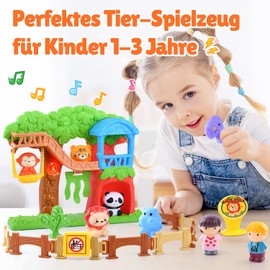 PLAY 20 Pieces Zoo Toy Set, Animal Toy Animal Figures Set with Figures, Tree House, Realistic Lights and Sounds, Animal Toy Set for Children from 1-3 | Gift Idea for Boys and Girls