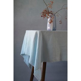 Linkslove Home 100% Pure Linen Tablecloths for Rectangle Tables with Fringe, 55x55 Inch Light Blue Linen Table Cloth for Wedding, Party, Easter,Thanksgiving, Machine Washable