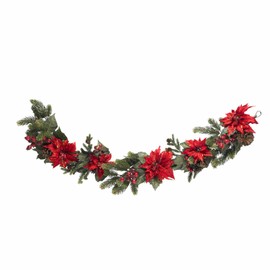 Nearly Natural 4916 Poinsettia and Berry Garland, 60-Inch, Red