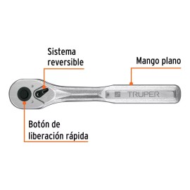 Truper Matraca Liberación Rápida 72 Dientes, Cuadro 3/8'' Truper