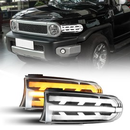 BINQIGOO LED Front Headlight Switchback White DRL Amber Sequential Turn Signal Light Compatible With Toyota FJ Cruiser 2007-2021,Cornering Light｜TO2530149, TO2531149, 81171-35440 81131-35460