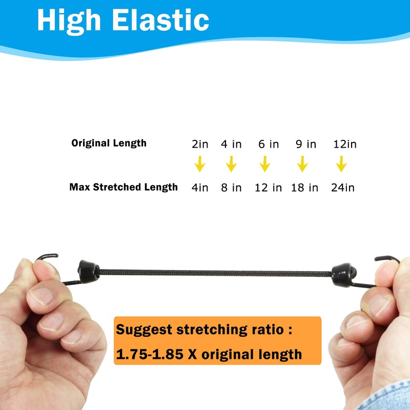 Joneaz Mini Bungee Cord with Hooks 2 Inch, Plastic Coated,