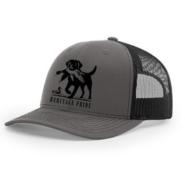 Heritage Pride Mens Black Lab Duck Hunting Embroidered Mesh Back Trucker Hat-Charcoal/Black