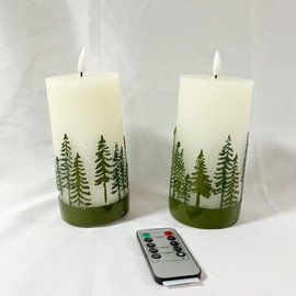 Crystal Club Christmas Tree Flameless Candles, Battery-Powered LED Pillar Candle with Remote, 3D Flickering & Real Wax Embossed Holiday Candles for Fireplace, Tabletop, Christmas Decor