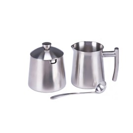Frieling 18/10 Brushed Stainless Steel Cream and Sugar Set - 10 Ounce Sugar Bowl with Lid - Stainless Steel Creamer for Coffee Bar