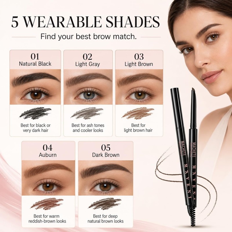 Eyebrow Pencil for Women, Black Waterproof Brow Pencil, 0.1mm Ultra-Fine