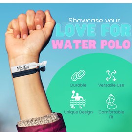 Water Polo Hair Ties Set – 6pc No-Crease Elastic Ponytail Holders with “Eat Sleep Water Polo Repeat” and Ball Designs, Chevron, Orange and Black Glitter Bands, Accessories for Girls or Athletes