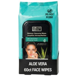 Global Beauty Care Aloe Vera Makeup Remover Wipes - Gentle Daily Facial Cleansing Wipes for Sensitive Skin, Hydrating & Moisture Restoring With Vitamins A, C, & E, Travel-Friendly, 60 Count (1-Pack)