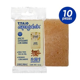 Jabón Corporal con Esponja Integrada 2 en 1, Exfoliación Suave, Aroma Avena, Pack 10 Piezas, ESPONJABON T.TAIO