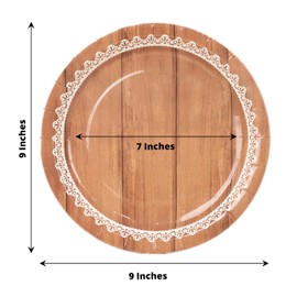Balsa Circle 25 Brown 9 in Wood Print Floral Lace Disposable Salad Dinner Paper Plates Party Events Reception Decorations Supplies