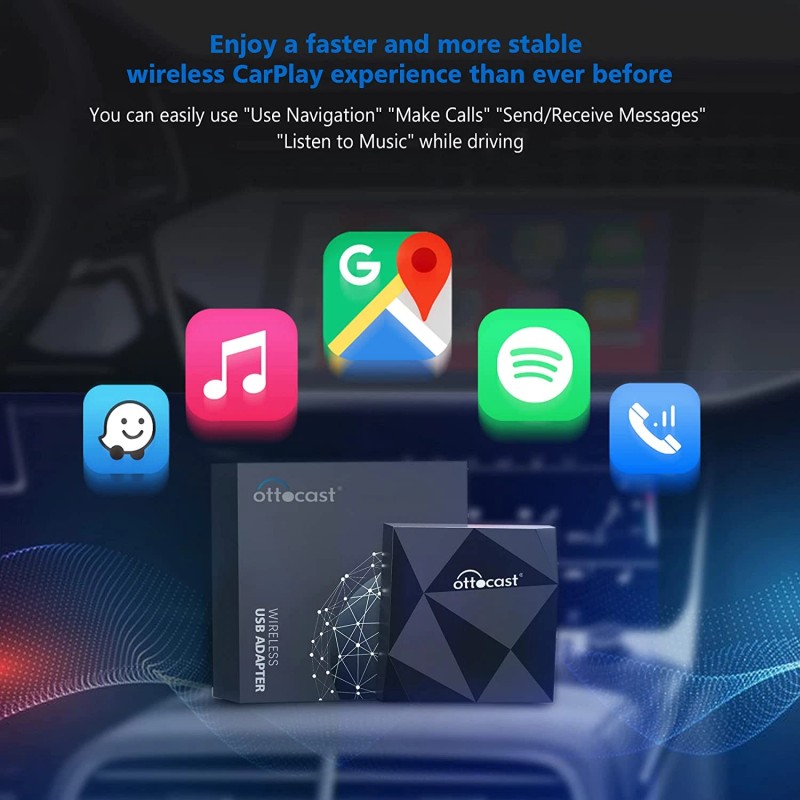 OTTOCAST CarPlay Adapter 2023 Fastest for OEM Cars 2016-2024, 5GHz
