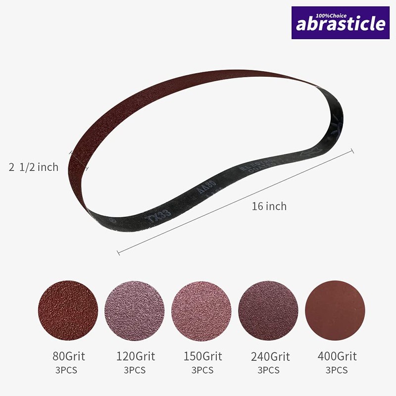 15 Pcs 2-1/2 x 16 Inch Assorted Aluminum Oxide Sanding