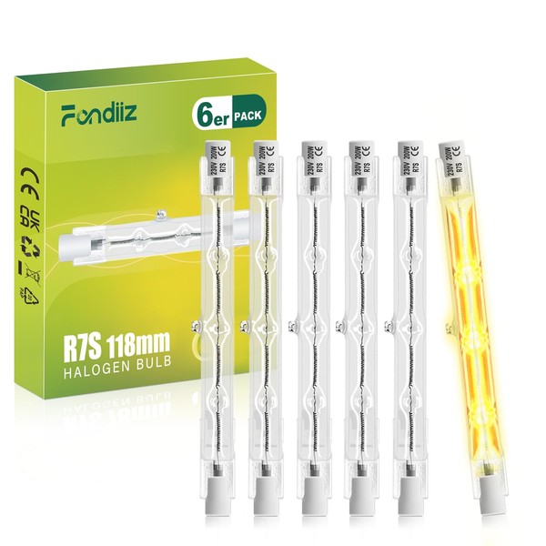 Fondiiz Fondiiz 6 Stck R7s Halogenstab 118mm, Dimmbar Halogen Leuchtmittel