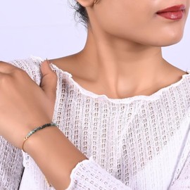 Gempires May Birthstone Jewelry, Birthstone Beaded Bracelet, Emerald Green Gemstone Bracelet, Bolo Beads Bracelet,14k Gold Plated Chain (6-9 inch Adjustable Length)