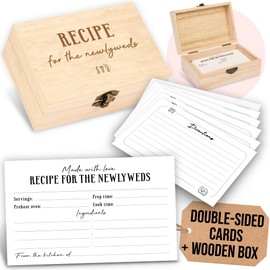 Stofinity 50 Pcs Recipe Cards for Bridal Shower - 4x6 Recipe Cards Box for Newlyweds, Wooden Recipe Box With Cards, Double-sided Blank Recipe Notecards for Wedding