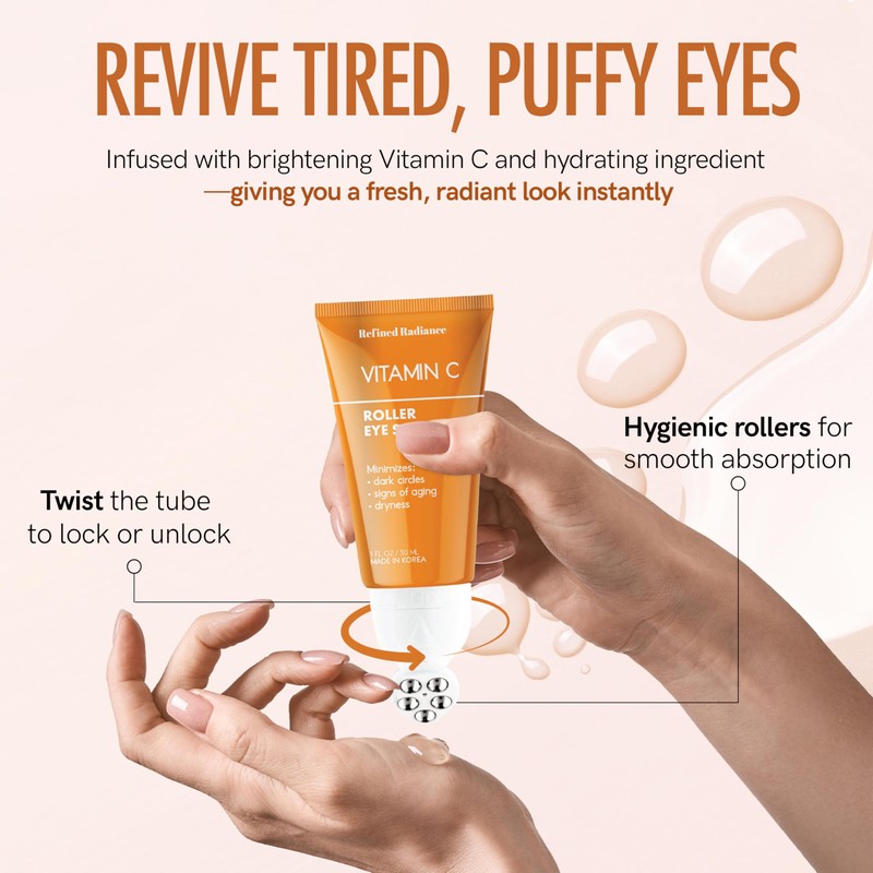 Refined Radiance Vitamin C Eye Roller – Dermatologist Tested, Anti-Aging,