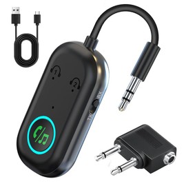 CLIUNT Bluetooth 5.3 Transmitter Receiver, Wireless Aux Bluetooth Adapter Compatible with 2 AirPods & Wireless Headphones, Airplane bluetooth Adapter for TV, Airplane, Headphone, Speaker, Car, Black