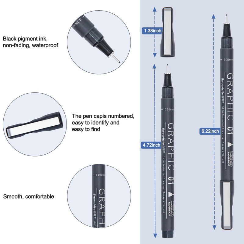 EYEYE Micron Fineliner Pens, Black Drawing Art Pens,12 Archival Pens