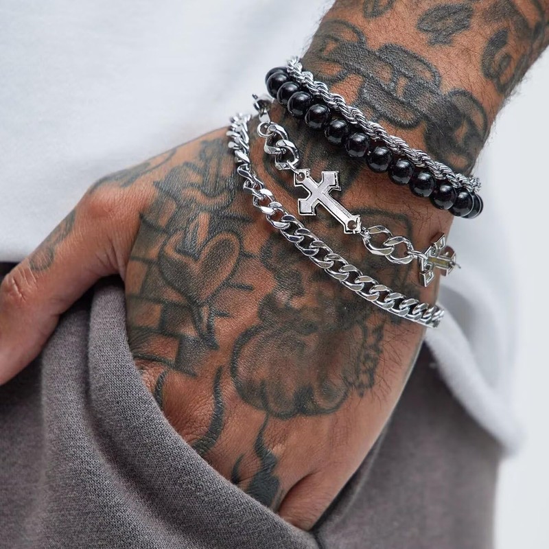 twinkle eye Cross Bracelets for Women Men Stackable Layered Stainless
