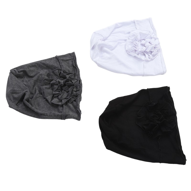 Women Turban Flower Cap Balck White and Gray Pure Color