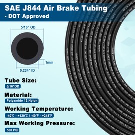 Boeray 50FT 5/16 DOT Air Line SAE J844 PA12 Nylon Air Hose with Cutter 5/16” OD Pneumatic Tubing DOT Approved 5/16 Air Brake Line for Air Suspension Kit Truck Brake System & Fluid Transfer 15.5m